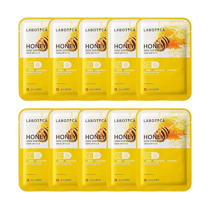 Honey Skin Soft Mask - Deep Hydration Elasticity Boost & Collagen Synthesis for Youthful Skin - Ideal for Dry Skin, Fine Lines, and Acne Care Korean Skincare (10 Sheets)