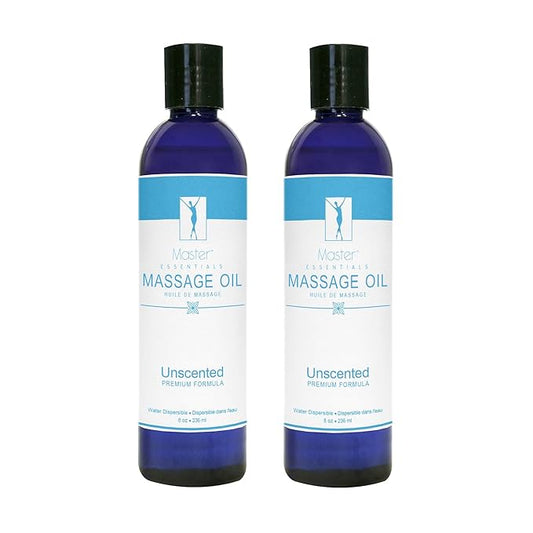 Master Massage Unscented Organic Massage Oil - 8 fl oz, Water-Soluble Blend, Skin-Nourishing Formula, Perfect for Massage Therapy and Home Use, Pack of 2