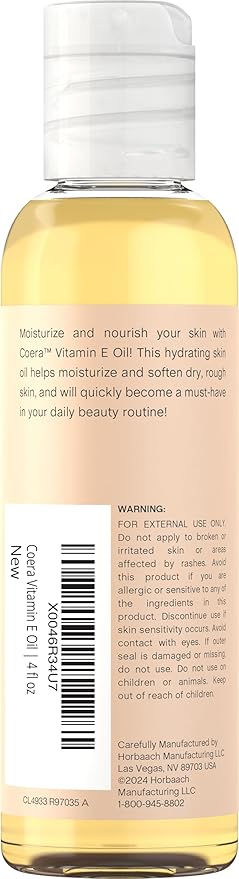 Coera Vitamin E Oil for Skin | 30,000 IU | 4 fl oz | 100% Pure Oils | Free of Parabens, SLS, & Fragrances