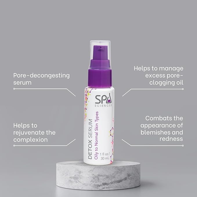 Spa Sciences - Detox Serum - Made in the USA - With Niacinamide, Zinc, Zeolite - Rejuvenate, Smooth - Vegan - For All Skin Types - 1.1oz