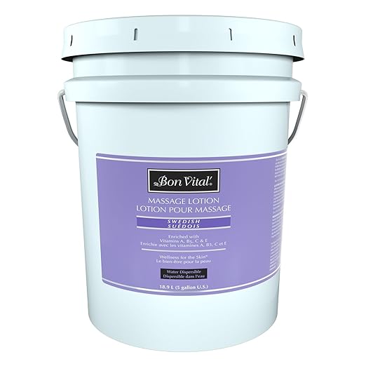 Bon Vital' Swedish Massage Lotion for Skin Tone Improvement, Dry Skin Repair, Increased Circulation, and Stress Relief, Great for Swedish and Sports Massages, 5 Gal, Label may Vary