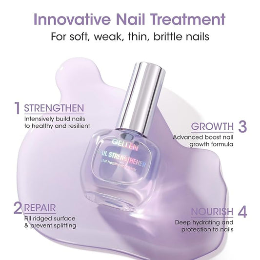 Gellen Nail Strengthener Protein, Strengthen & Repair Thin Weak and Damaged Nails, Calcium & Keratin Nourish Growth Nail Care Treatment | Air Dry Clear Finish 15ml Lavender Scent