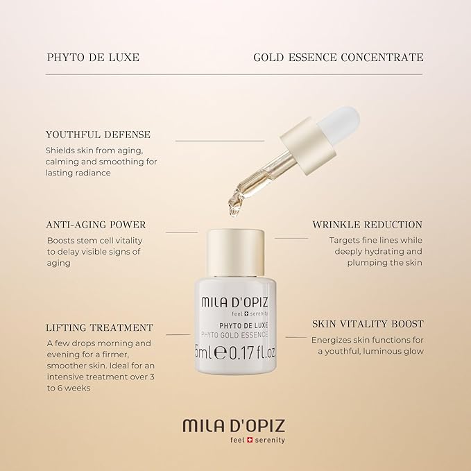 Mila d'Opiz Phyto De Luxe Gold Essence Concentrate - Face Serum for Women and Men - Firming and Anti Aging Serum with Gold and Silk Extracts - 2 pc