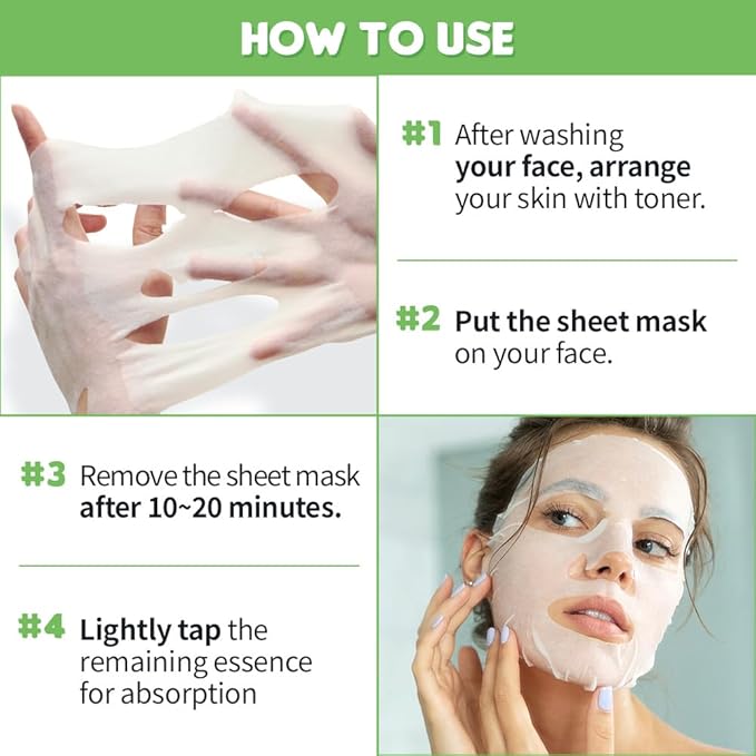 EUNYUL [PACK OF 10] Natural Sheet Mask Pack 10 types Korean Skincare Facial Mask Pack/Aloe, Collagen, Pearl, Hyaluron, Avocado, Pomegranate, Vitamin, Blueberry, Green Tea, Cucumber