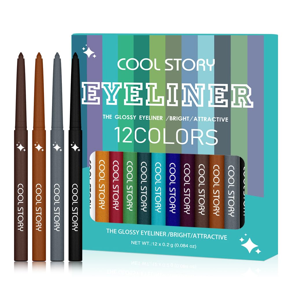 12 Colors Shimmer Eyeliner Pen Set, Waterproof, Long-Lasting, Glitter Eyeliner for Bold Eye Makeup, Metallic Glitter Finish, Eye Liner For Older Women, lapiz de ojos delineador de ojos contra el agua