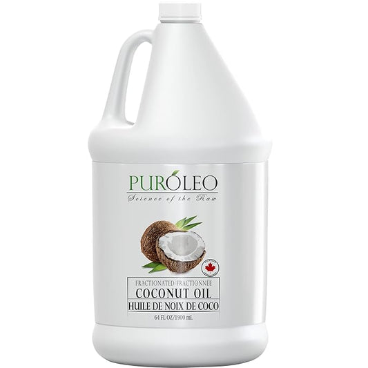 PUROLEO Fractionated Coconut Oil 64 Fl Oz/1900 ML (Packed in Canada) 100% Natural and odorless Moisturizer & Carrier Oil l Hair Skin Body, Aromatherapy, Massage, Makeup Remover