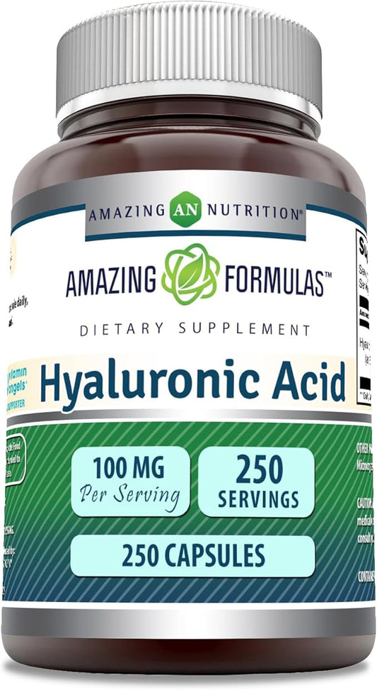 Amazing Formulas Hyaluronic Acid 100mg 250 Capsules Supplement | Non GMO | Gluten Free | Made in USA