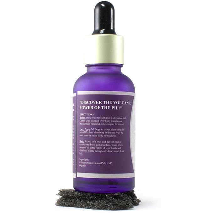 Pure Pili ORGANIC Pili Oil For Skin, Hair, Face, Nails, Beard & Cuticles -100% Volcanic Enriched Anti Aging, Anti Wrinkle, Cold Pressed Moisturizer, 30 ml