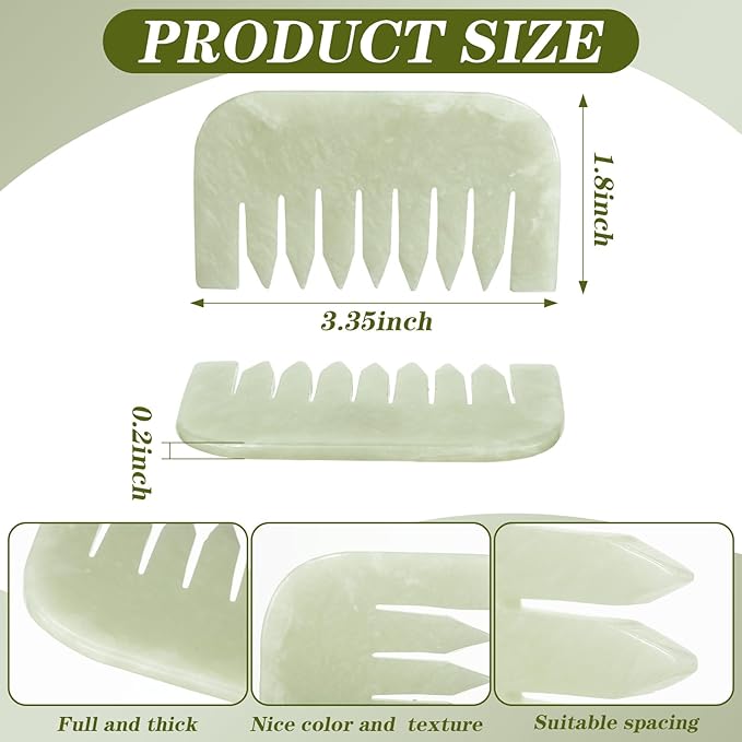 Geiserailie 2 Pieces Jade Combs Massage Stone Hair Gua Sha Scraping Scalp Comb Facial Massage Tool Multifunctional Handheld Head Tools Head Caring Therapy Mother's Day Gift(Square Style)