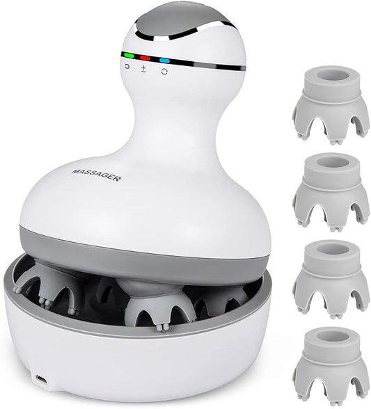 cotsoco Electric Scalp Head Massager, Scalp Hair Massage Waterproof Head Massager with 4 Heads 84 Nodes for Hair Growth and Stress Release Massage White