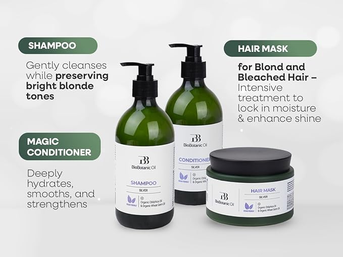 Bio Botanic Oil Hair Mask for Blonde & Bleached Hair | Deep Hydration & Anti-Brass Treatment | Enriched with Organic Wheat Germ & Obliphica Oil | Blue Pigment Formula | SLS-Free, Paraben-Free | 250ml