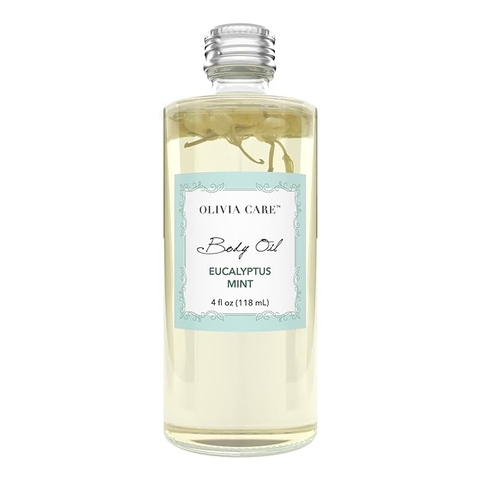 Olivia Care Body Oil Eucalyptus Mint Vegan & Natural | Hydrating & Moisturizing - Infused with VITAMIN E, K & Omega Fatty Acids - Refreshing Fragrance - (Eucalyptus Mint)