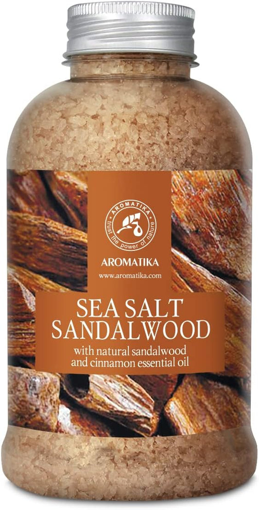 Bath Salts Sandalwood 21.16 Oz - Natural Sandalwood & Cinnamon Essential Oil - Sea Salt - Best for Bath - Good Sleep - Relaxing - Body Care - Beauty