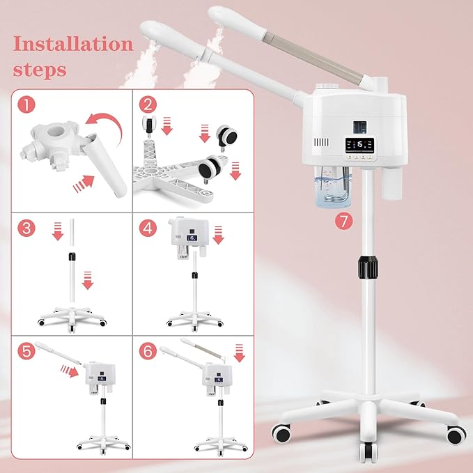 Professional Facial Steamer, 2 in 1 Facial Steamer with Hot&Cold Nozzle, Esthetician Face Steamer with Digital Display for Spa, Salon and Home Use