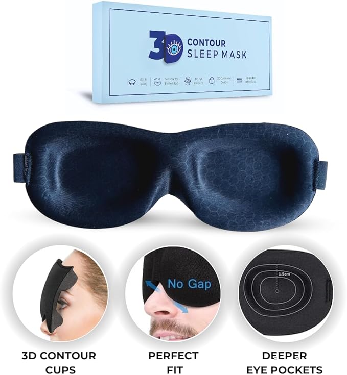 3D Contoured Eye Mask for Sleeping | Sleep Mask for Side Sleepers | Eyelash Extensions with Velcro Closure | Shade Cover | Eye Sleeping Mask | Flight Essential | Blue | Concave Molded