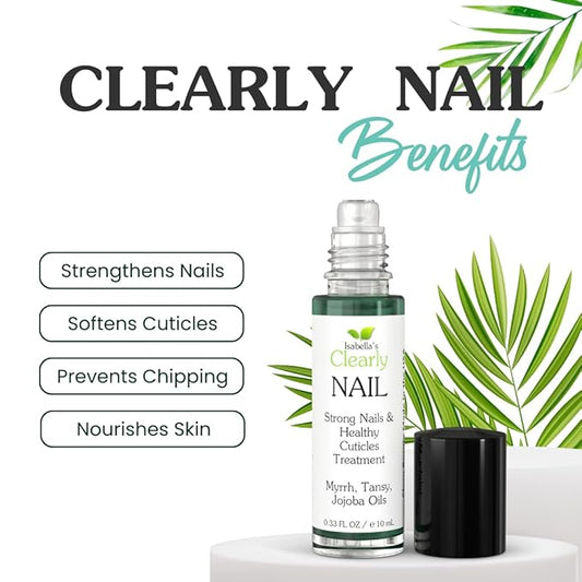 Isabella's Clearly NAIL and Cuticle Oil for Strong Nails and Soft Cuticles | Strengthening Roll On Nail Oil with Tea Tree, Jojoba and Blue Tansy to Repair and Nourish | Natural Essential Oil Blend