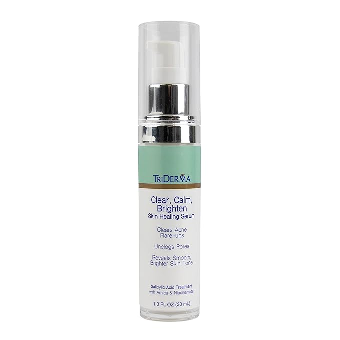 TriDerma Clear, Calm, Brighten Skin Serum with 2% Salicylic Acid and Niacinamide Reveals Smoother, Brighter, More Even Skin, Clears Acne Blemishes, Blackheads and Unclogs Pores, 1 oz