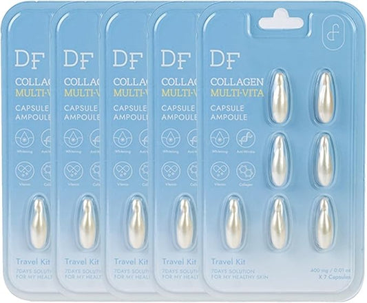 Multi-Vita Capsule Ampoule – Anti-Wrinkle Firming Serum with Hyaluronic Acid, Collagen & Ceramide, Vegan Vegetable Oil Base, Deep Hydration, Korean Skin Care, 7 Capsules per Pack,5 Packs