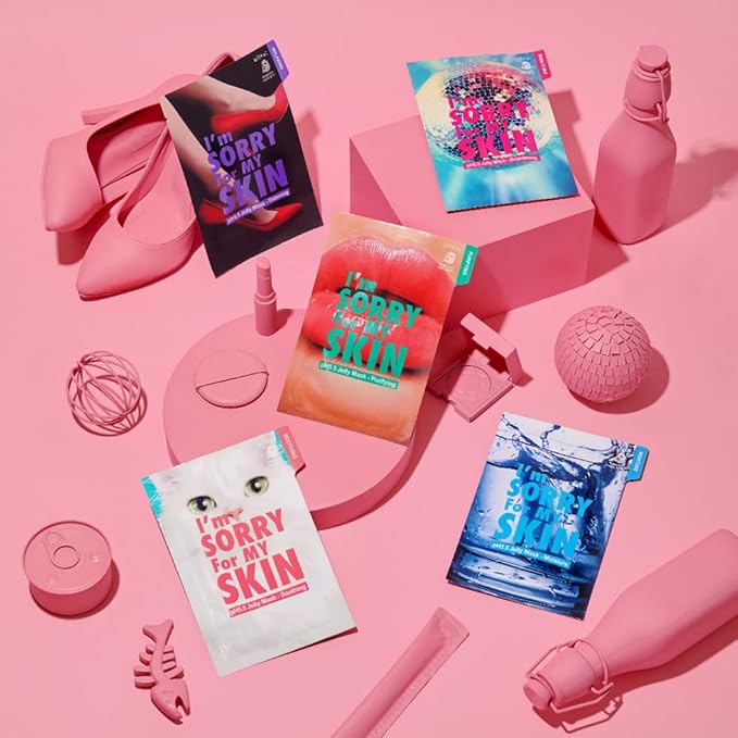 I'M SORRY FOR MY SKIN Jelly Mask Full Set for Skin Stress Relief, Korean Skin Care Travel Essentials Kit, K-Beauty Hydrating Face Mask Sheets, Gifts for Women (pH5.5 Pack of 5)
