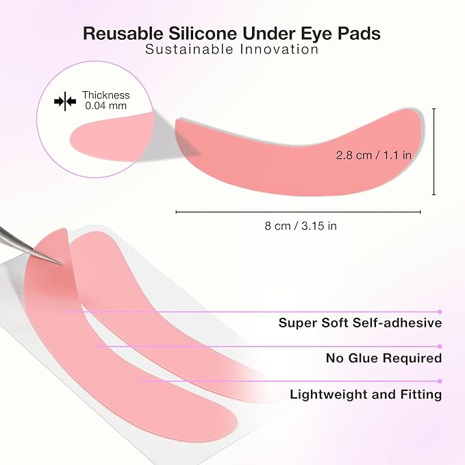 Curacoro Reusable Eye Pads, Silicone Under Eye Patches Lash Lift Cover Eyelash Extension | Soft Pads for Sensitive Skin during Eyelash Perm Lamination & Lash Extensions Remover (Pink, Style 1)