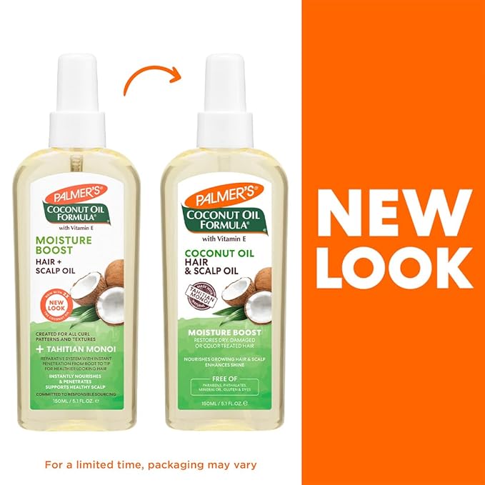 Palmer's Coconut Oil Moisture Boost, Restorative Hair and Scalp Oil Spray, Lasting Hydration and Shine for Dry or Damaged Hair, Promotes Scalp Health, 5.1 Oz (Pack of 2)