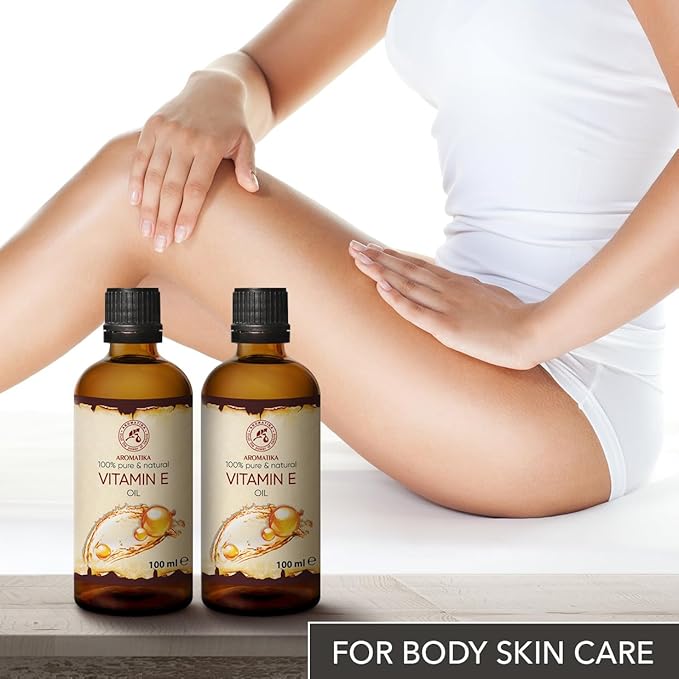 Vitamin Oil E 200ml - Tocopherol - 100% Natural & Pure - Rich in Vitamin E - Anti Aging Oil Against Wrinkles of All Kinds - Care for Face - Body Care - Hair - Ideal for Sensitive Skin, 2 bottles of 100 ml