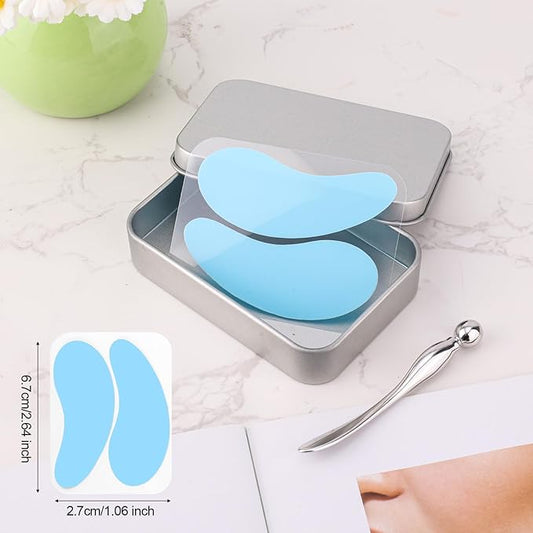 Reusable Eye Patch, Silicone Reusable Eye Gel Pads Eye Wrinkle Patches Under Eye Mask, Plump Fine Lines & Wrinkles with Metal Eye Cream Applicator & Tin Case (Blue)