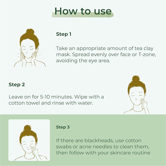 Purifying Green Tea Mask, Natural Facial Clay Mask Deep Pore Cleansing with Green Tea Extract and Portulaca Extract, for Clogged Pores, Detoxifies & Balance Oil, 3.52 fl.oz