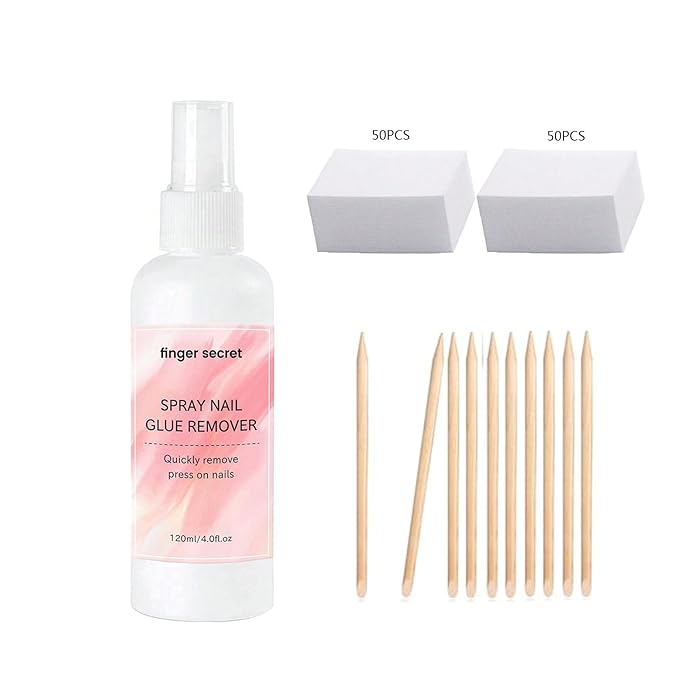 Gel Nail Remover Kit Nail Glue Remover for Glue on Nails, with Orange Wood Sticks and Nail Wipes for Remover Nail Glue for Nail Tips Remove Acrylic nails at Home