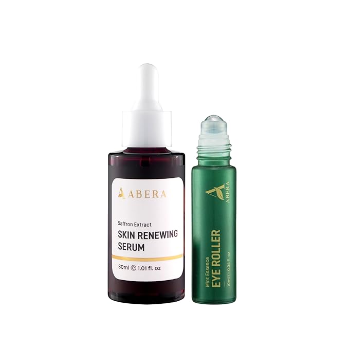 Combo Abera Saffron Serum For Melasma Treatment & Abera Eye Roller Serum With Mint For Dark Circles and Puffiness