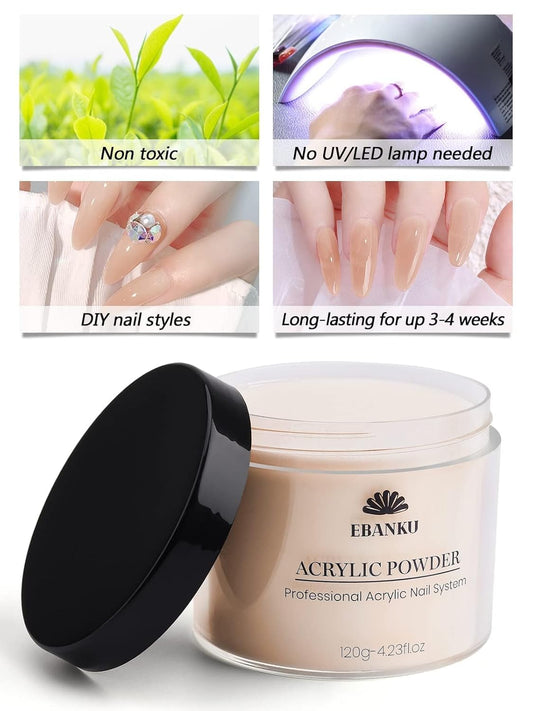 EBANKU Acrylic Powder Nude 120g/4.23oz Professional Acrylic Nail Powder for 3D Fingernail Carving & Nail Extensions Manicure, Long Lasting, No Nail Lamp Needed