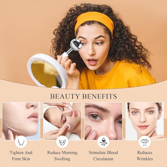 JURon Ice Globes Stainless Steel Beauty Facial Massager for Face & Eyes, Unbreakable Stainless Steel Cryo Sticks for Beauty Routines, Facials Cold Roller Cooling Globes (Ball, 1Pack), Silver