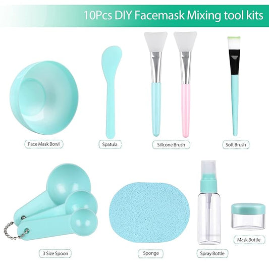 Face Mask Mixing Bowl Set, Facial Mask Mixing Tool Kit with Plastic Mask Bowl Silicone Mask Brushes Measuring Cup Stick Spatulas Facial Sponge (10PCS)