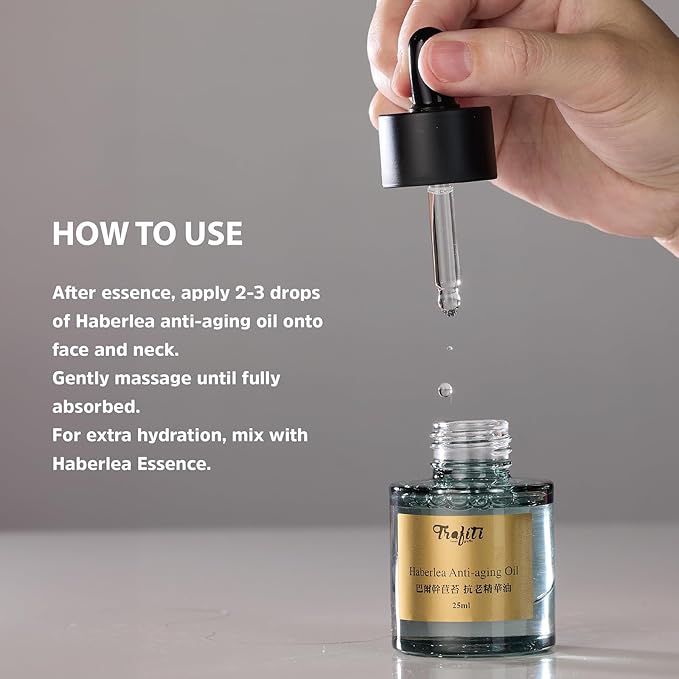 Haberlea Oil – Natural Anti-Aging Moisturizer for Dry Skin, Fine Lines & Wrinkles, Lightweight Face Oil for Hair & Body – All Skin Types – Made in Taiwan – 25ml / 0.85 fl oz