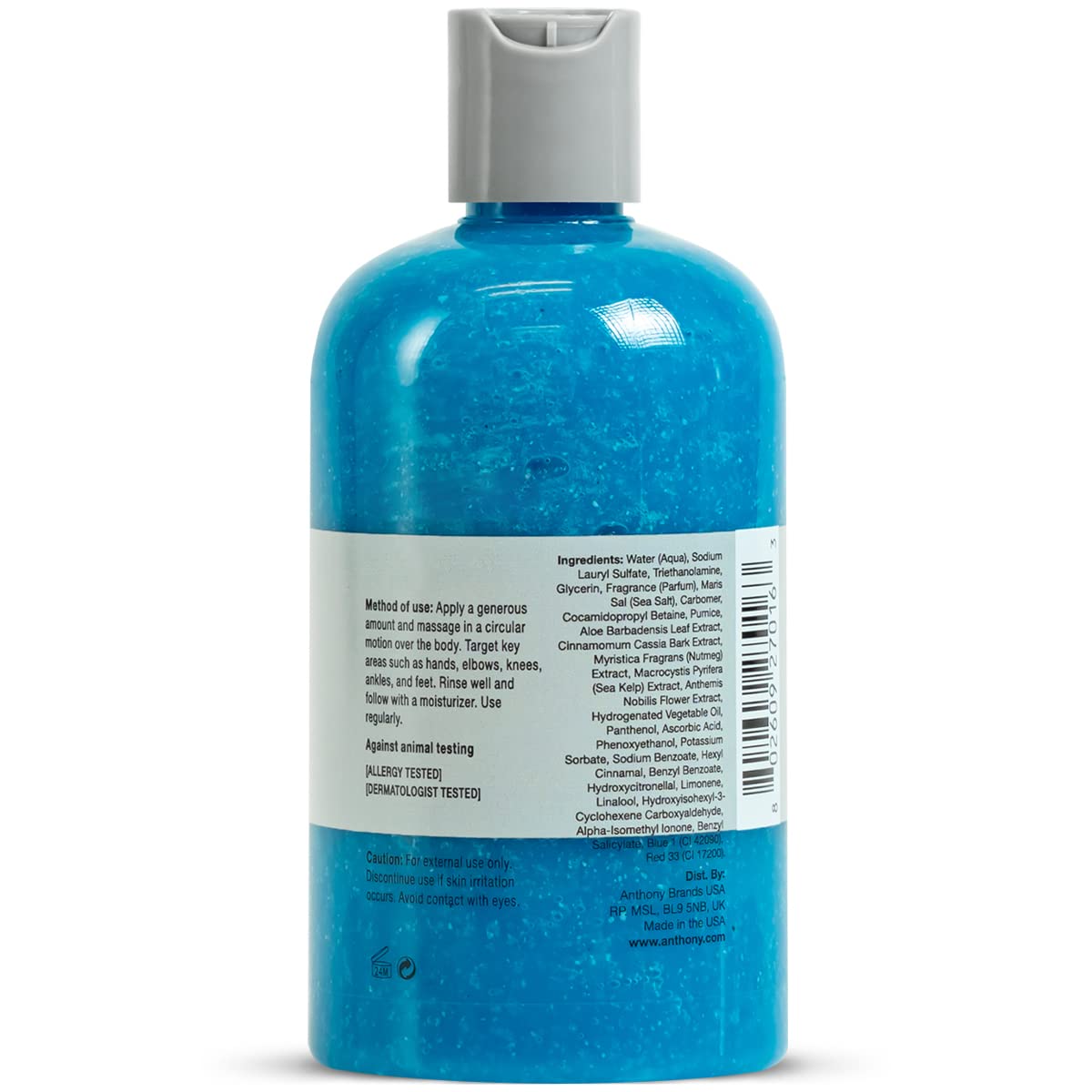 Anthony Exfoliating Body Scrub, Sea Salt, Vitamin C & Aloe Vera, Deep Cleans, Smooths Rough Patches, Soothes & Protects Skin, Hydrating Blue Sea Kelp Body Wash, 12 Fl Oz, Refreshes & Revitalizes