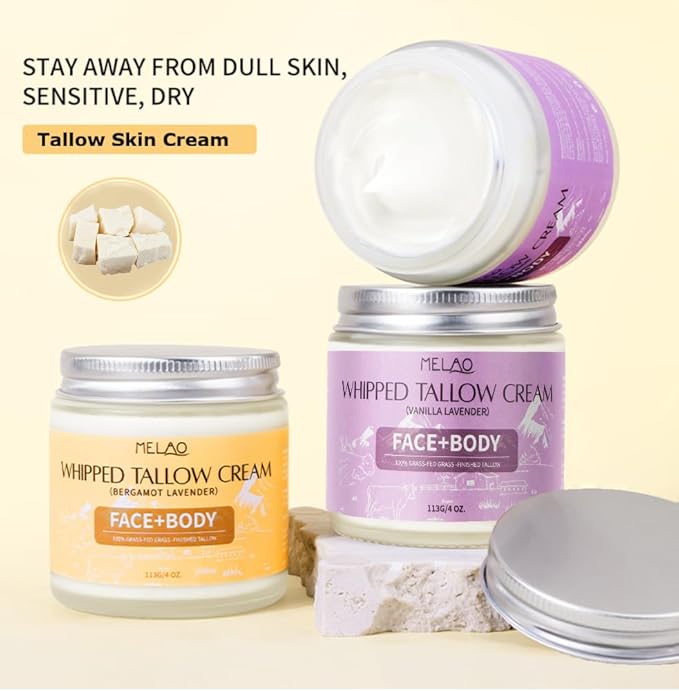 Beef Tallow Moisturize Cream for Skin - Tallow Body Skin Balm - Skin Moisturizer for Face & Body (113g, Vanilla Lavender)