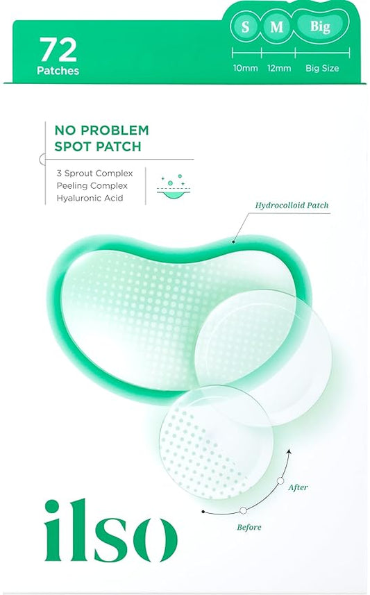 ilso No Problem Spot Patch, 72 Patches in 3 Sizes, Hydrocolloid Acne & Pimples Patches with Hyaluronic Acid and Niacinamide to reduce acne, White dots absorbed, Korean Skincare