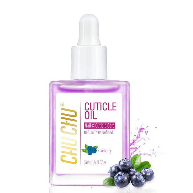 CHUCHU Organic Cuticle Oil for Nails: Blueberry Jojoba Nail Oil with Vitamin B & E - Moisturizes, Repairs, and Promotes Nail Growth - Prevents Dryness, Hangnails, and Chapped Skin 15ML