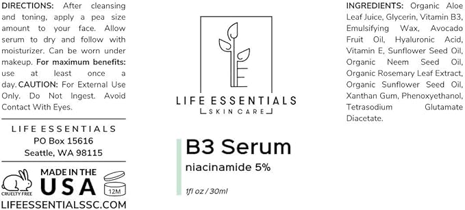 Niacinamide 5% Vitamin B3 Serum- 1 Fl. Oz.- Anti-Aging Face Cream That Tightens Pores, Reduces Acne Scars and Wrinkles, Boosts Collagen & Repairs Skin - Niacinamide Serum For Face