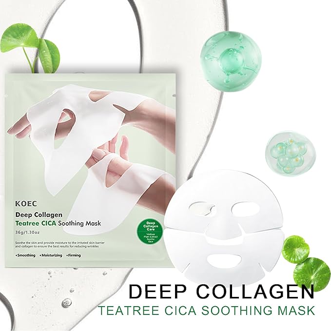 Deep Collagen Overnight Face Mask - Tea Tree CICA Hydrating Overnight Hydrogel Mask, Collagen Overnight Mask Anti Wrinkle Lifting, Collagen Face Mask Improve Elasticity, Firming (Green)