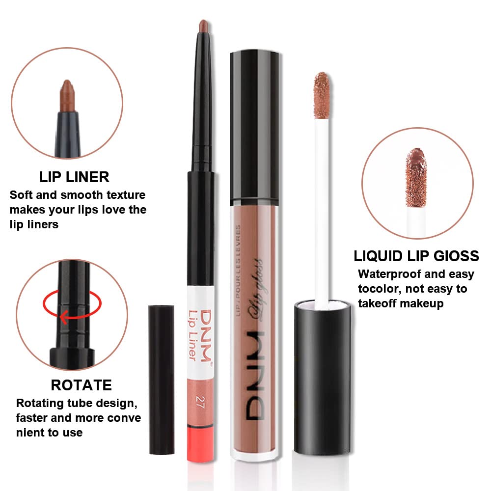 evpct 2Pcs Nude Brown Lip Liner and Matte Lipstick Makeup Sets, Vegan Lipstick Lip Liner and Gloss Stain Set Long Lasting Waterproof labiales mate 24 horas originales matte larga duracion 24 27#