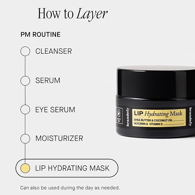 Brandefy Lip Hydrating Mask - Shea Butter and Coconut Oil, Glycerin, Vitamin E - Hydrating, Overnight Lip Mask for Dry Lips, Made in the USA (0.45 Oz)