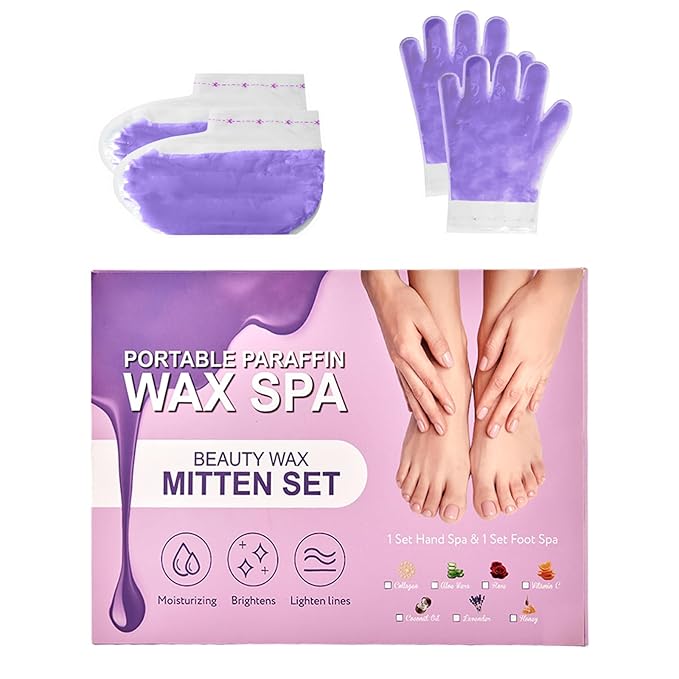 10-Minute Paraffin Hand & Foot Treatments, Self Contained Paraffin Wax Gloves and Booties Set for Intensive Hydration At Home (Lavender)