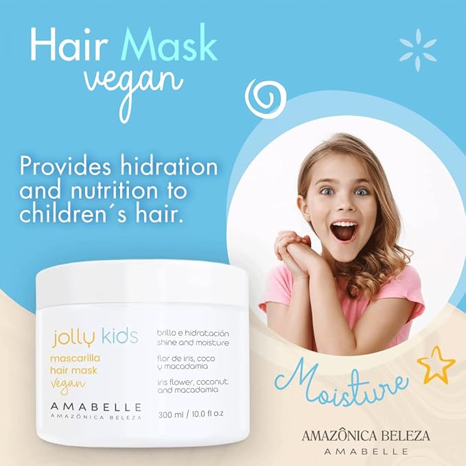 Hair Mask Jolly Kids |Vegan | Moisturizes and Nourishes | For All Hair Types, Curly, Straight | Promotes Healthy Growth | Mascarilla para Niños |10 Oz