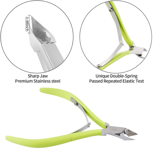 YINYIN Professional Cuticle Trimmer with Pusher and Cutter - Stainless Steel Cuticle Clippers for Fingernails and Toenails (Green)