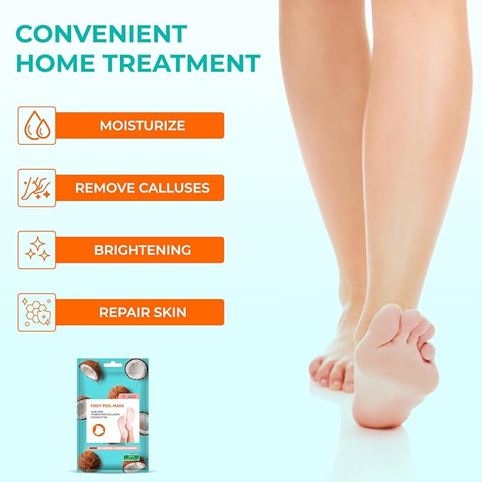 Happy Feet Foot Peel Mask Coconut, 03 Packs Original Exfoliant Foot Peel Mask, Callus Remover for Rough Cracked Dry Feet Dead Skin