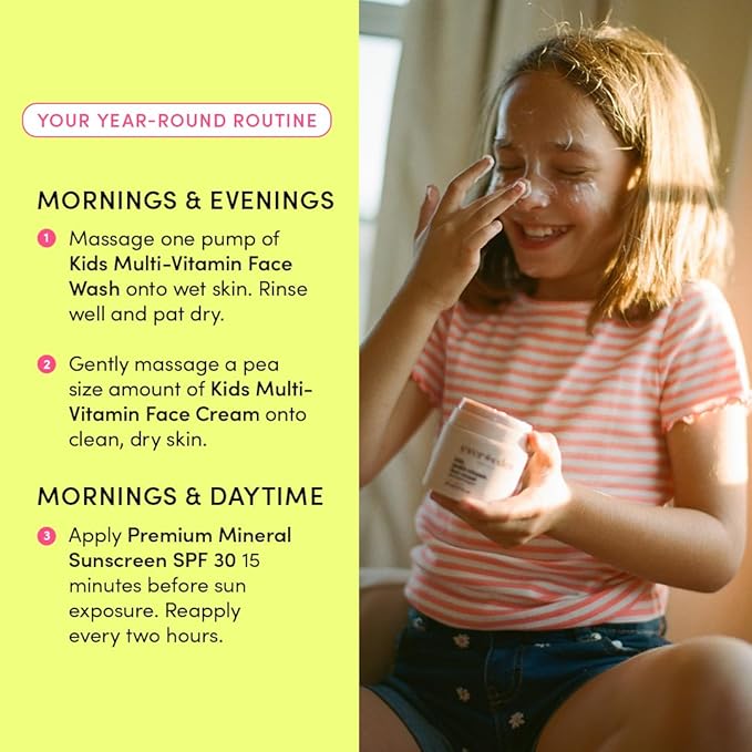 Evereden Daily 1-2-3 Routine Bundle: Clean & Vegan Skin Care Set for Kids - Hydrating & Nourishing Tween Skincare Set with Multi-Vitamin Face Wash, Face Cream, Lotion, & SPF 30 Mineral Sunscreen