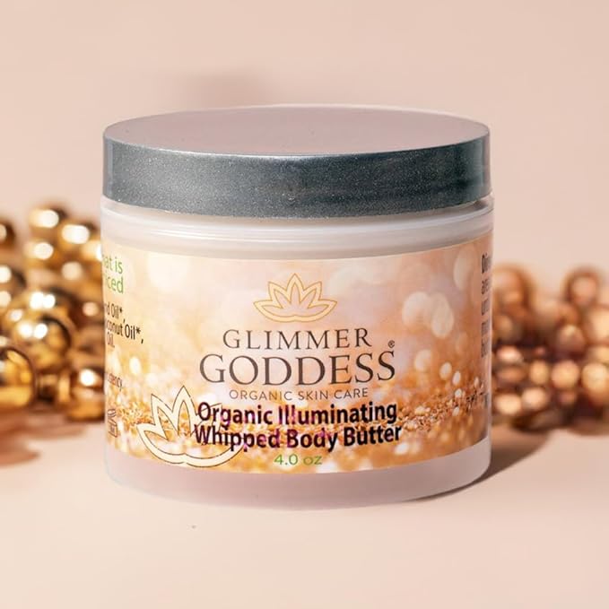 GLIMMER GODDESS Organic Whipped Shimmer Body Butter - Sexy Level 2 Bronze Body Shimmer - Moisturizing & Nourishing Skincare with Natural Ingredients - Sultry Glow & Hydration - 4.0 oz