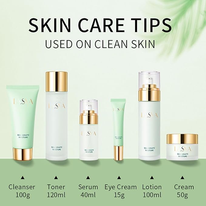 Sea Grape 6 Step Skin Care Set Daily Skin Care Routine With Skincare Set, 6-In-1 Skincare Gift Set With Facial Cleanser, Toner, Serum, Eye Cream, Lotion & Cream