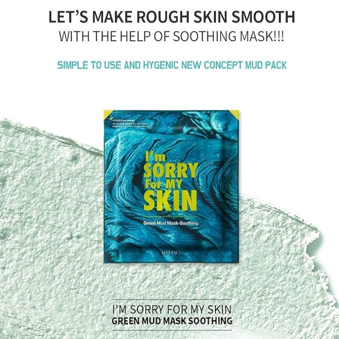 I'M SORRY FOR MY SKIN Bentonite Clay Mud Sheet Masks Set, Korean Skin Care, Exfoliating Face Masks with Volcanic Ash, Sebum Control, Pore Minimizer, Tightening, Soothing (Black 5pcs & Green 5pcs)